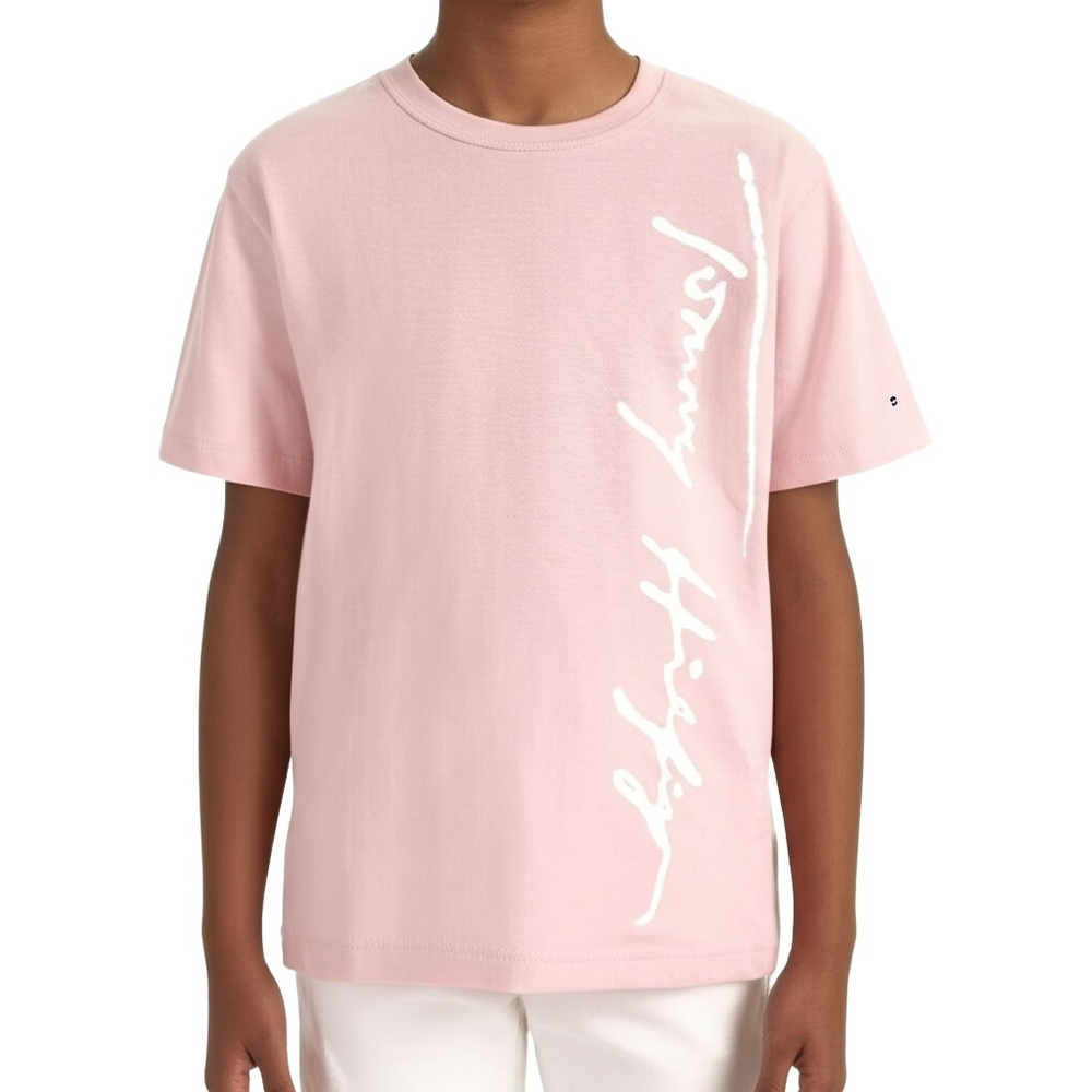 TOMMY HILFIGER Light Pink Crewneck Logo Casual T-shirt Boys Small (8/10)